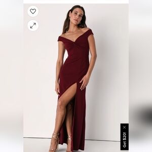 Burgundy Off the Shoulder, Maxi dress with Slit